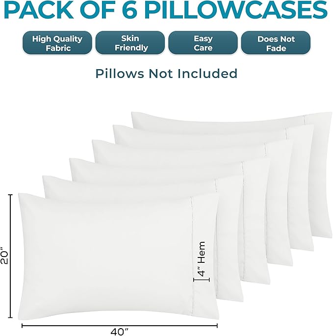 Utopia Bedding King Pillow Cases - 6 Pack - Envelope Closure - Soft Brushed Microfiber Fabric - Shrinkage and Fade Resistant Pillow Covers King Size 20 X 40 Inches (King, White)