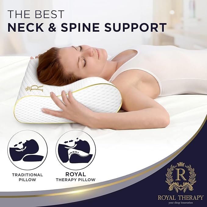 Royal Therapy King Memory Foam Pillows 2-Pack – Ergonomic Cervical Pillow for Neck and Shoulder Pain – Medium Firm Contour Pillow for Side, Back, and Stomach Sleepers – CertiPUR-US Certified