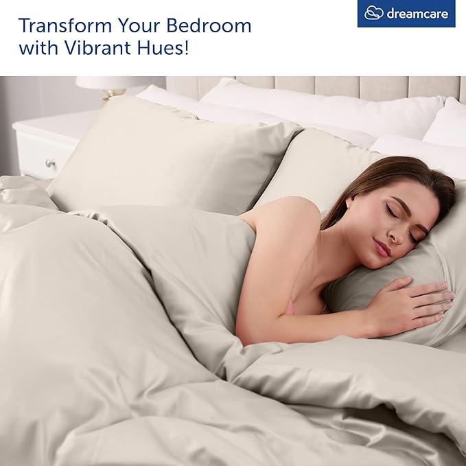 DREAMCARE King Size Sheets Set - 6 pcs Breathable Cooling Bed Sheets - up to 21" Extra Deep Pocket King Sheet Set with Side Pockets - Extra Soft 100% Brushed Hypoallergenic Hotel Luxury Bedding- Beige