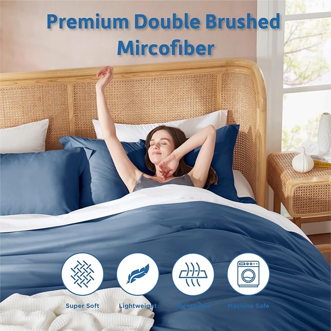 Nestl Full Duvet Cover Set with Comforter Insert - Navy Blue 4 Piece 80x90 Duvet Cover & 2 Pillow Shams with White Quilted Down Alternative Comforter, Ultra Soft, All Season