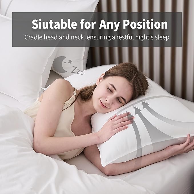 Bed Pillows Standard Size Set of 4, Medium Firm Hotel Pillows for Sleeping, Cooling Pillows for Side & Back Sleepers, Down Alternative Filling, 20 x 26 Inches