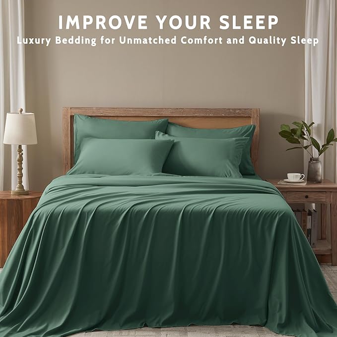 Full Size Bed Sheets - 6 Piece Soft Microfiber and Wrinkle Free Sheets - Easy Care, Extra Soft, Cooling Sheets - 1 Deep Pocket Fitted Sheet 1 Flat Sheet and 4 Pillowcases (Full Emerald Green)