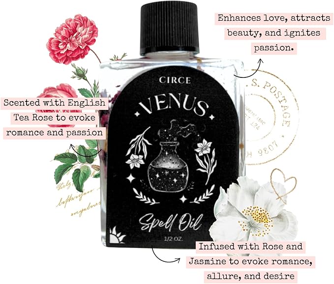 Venus Spell Oil - Invite Self-Love, Connection & Harmony - Rose and Jasmine Scent - Essential Oil for Rituals, Bath, or Wear as Fragrance to Align with Desires - Coconut Oil - 1/2oz