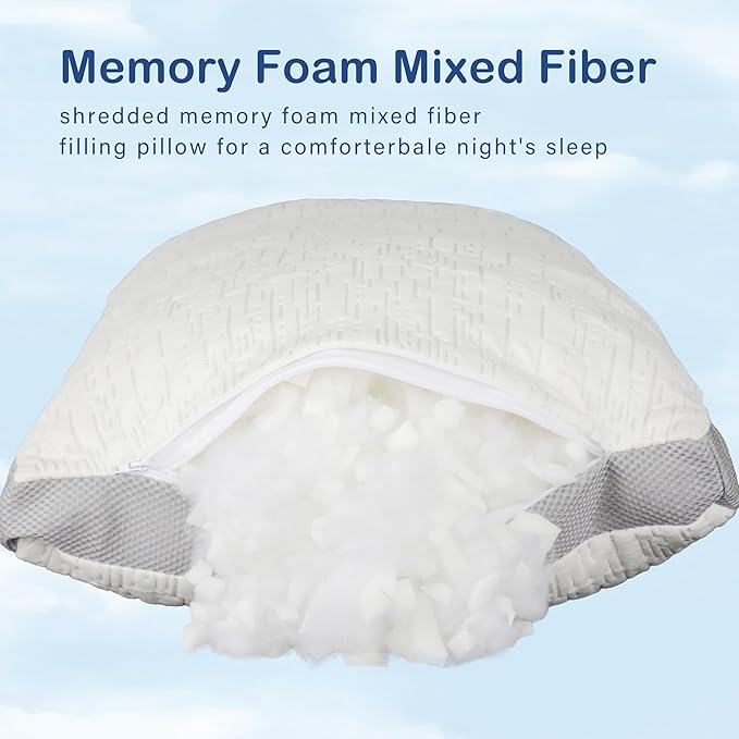 ACCURATEX Pillows King Size Set of 2, Rayon Derived from Bamboo Removable Cover, Shredded Memory Foam Pillow with Down Alternative Fill (Adjustable), Supportive Pillows for Side Back Sleepers