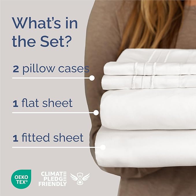 King Size 4 Piece Sheet Set - Comfy Breathable & Cooling Sheets - Hotel Luxury Bed Sheets for Women & Men - Deep Pockets, Easy-Fit, Extra Soft & Wrinkle Free Sheets - Antique White Oeko-Tex Bed Sheets