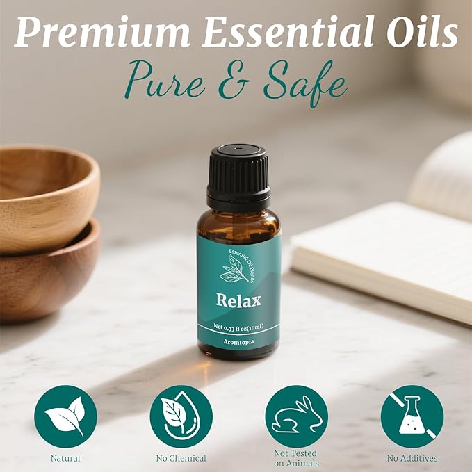 Essential Oil Blends, Aromtopia Essential Oils for Diffusers for Home, Well-being Diffuser Oil Kit- 6x10ml, Relax, Happy, Calm Mind, Sweet Dream and More, for Aromatherapy, Soap Candle Making, Massage