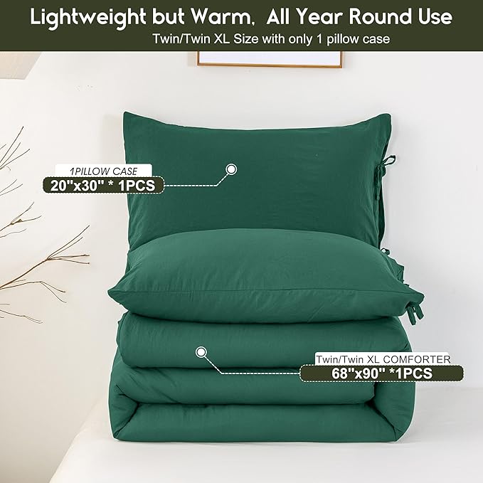 Softness Twin/Twin XL Bed Comforter Set, Comfy Cozy PolyCotton Bedding Blanket 1 Comforter Quilt & 1 Pillowcase Lightweight All Season for Kid Dorm Teens Girl Boy, Forest Emerald Hunter Green