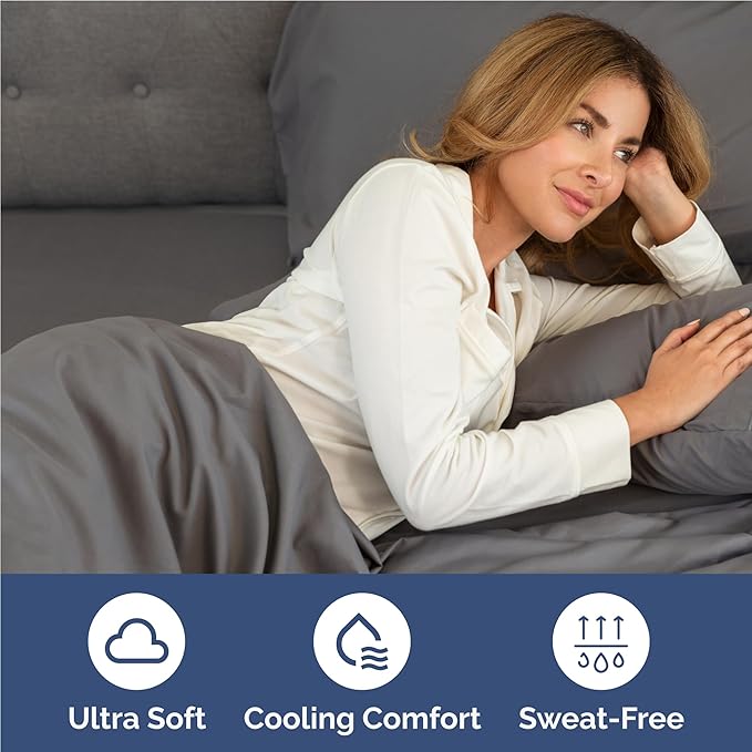Full 6 Piece Sheet Set - Comfy, Breathable & Cooling - Hotel Luxury Bedding for Women, Men, Kids, Teens & Children - 1 Flat & 1 Fitted Sheet & 4 Pillowcases w/ Deep Pockets - Wrinkle Free - Dark Grey