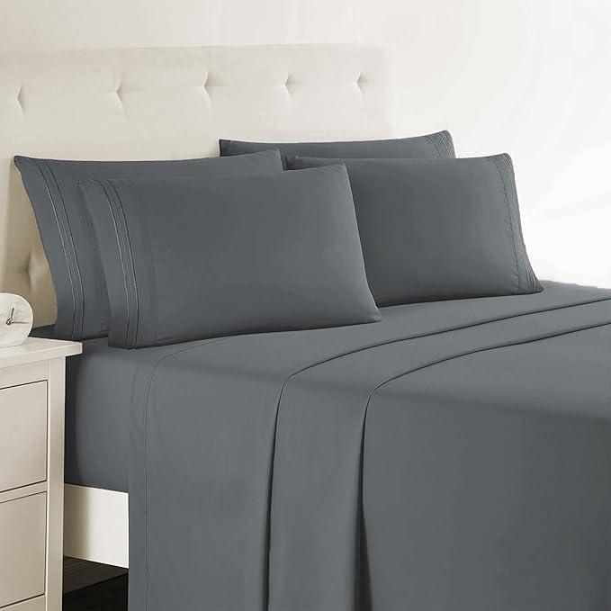 Clara Clark King Sheets, 6 Piece Set - Hotel Luxury Sheets for King Size Bed, Super Soft Bedding Set, King Size, Charcoal Gray