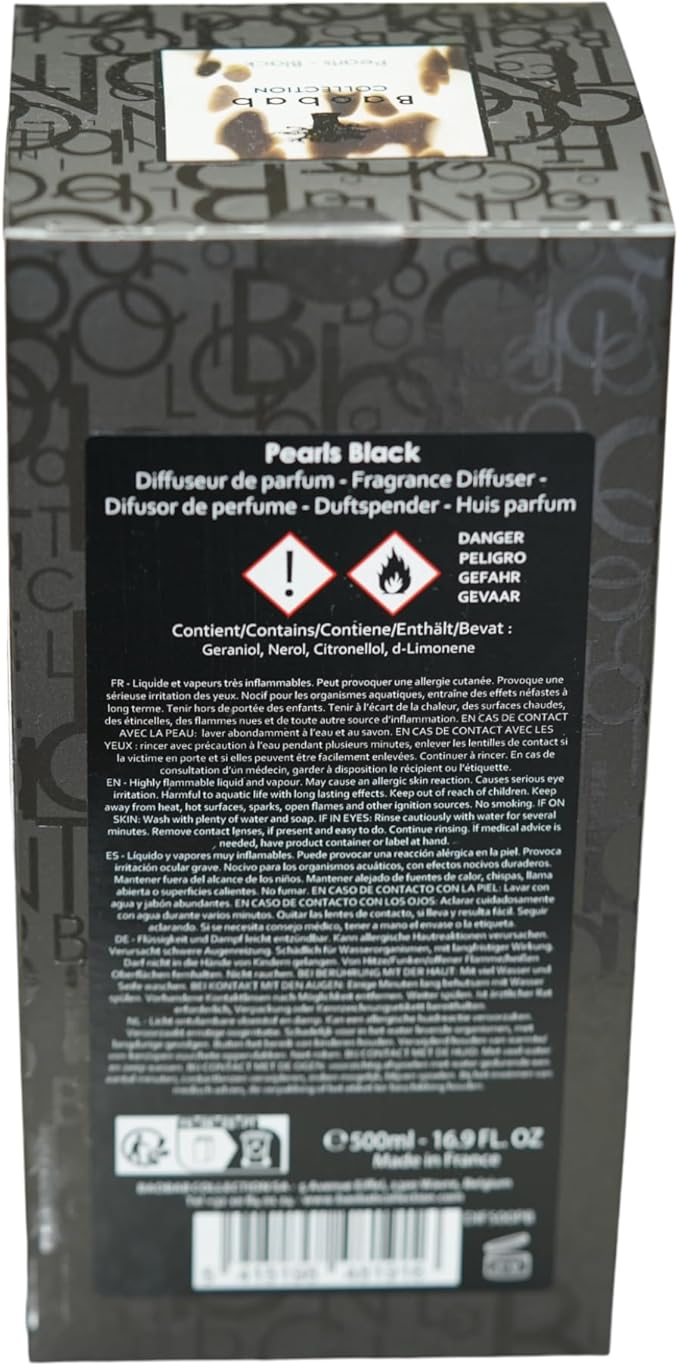 Baobab Collection Diffuser Pearls Black, Ginger-Rose-Grapefruit, Elegant Luxurious French Home Fragrance, Perfect Home Accent & Gift, 16.9 fl.oz./500 ml.