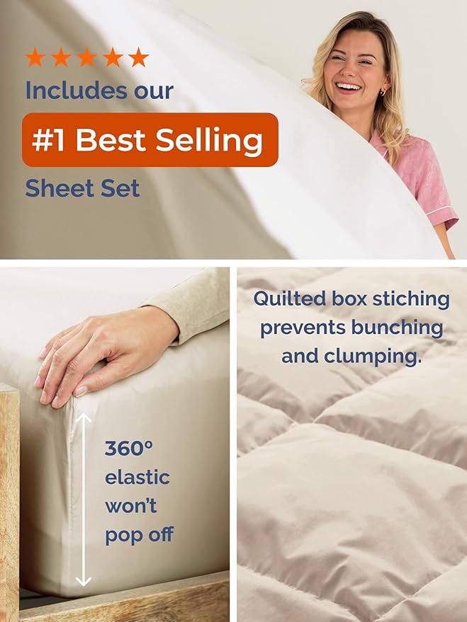 Full Comforter Set - 7 Piece Bed in a Bag Full Size Bed Set - Down Alternative Comforter, Flat Sheet, Fitted Sheet, Pillowcase & Shams for All Seasons - Ultra Soft, Cozy, Comfy and Breathable - Wheat