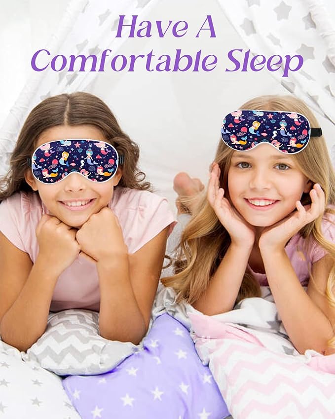 Miss Adola Sleep Mask for Kids - Cute Kawaii Cartoon Silk Sleeping Mask with Adjustable Strap Soft Smooth Light Eye Mask for Sleeping Silk Kids Eye Cover for Boys Girls Teens, BU Fish Ocean