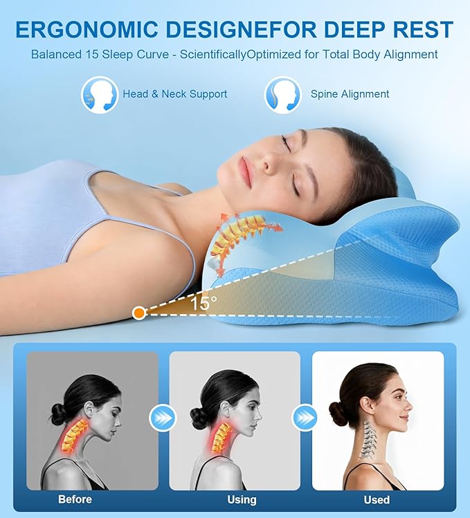 Cervical Neck Pillow for Sleeping, Ergonomic Side Sleeper Pillow for Neck Pain Relief, Adjustable Orthopedic Contour Cooling Mellow Cloud Align Pillows for Side/Back/Stomach Sleepers