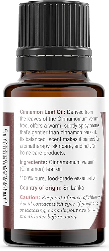 Viva Doria Cinnamon Leaf Essential Oil, 100% Pure, Natural Cinnamon Essential Oil, Undiluted, for Aromatherapy | Food Grade, 15 mL (0.5 Fluid Ounce)