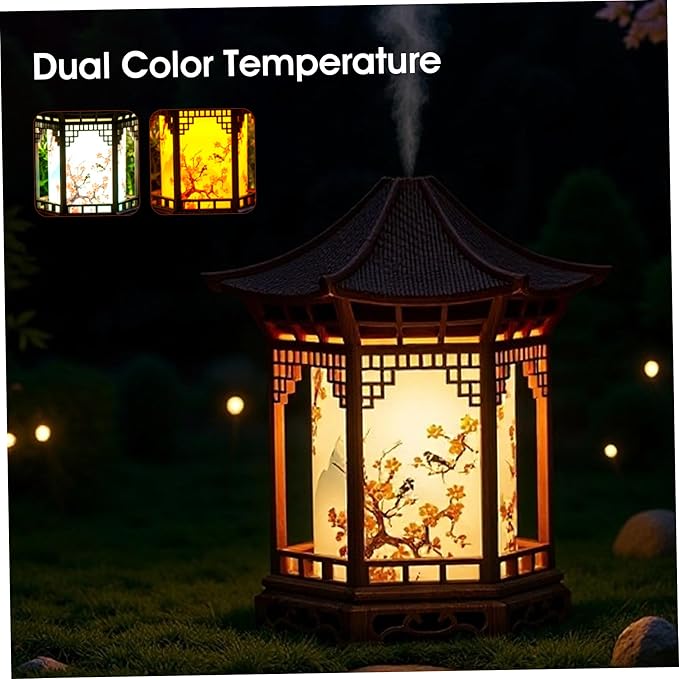 Essential Oil Diffusers, Chinese Lantern Essential Oil Diffuser & Night Light - 160ml 2-in-1 Humidifier with Dual Color Temperatures & Adjustable Mist Modes, Brown, Diffusers, Aroma Diff