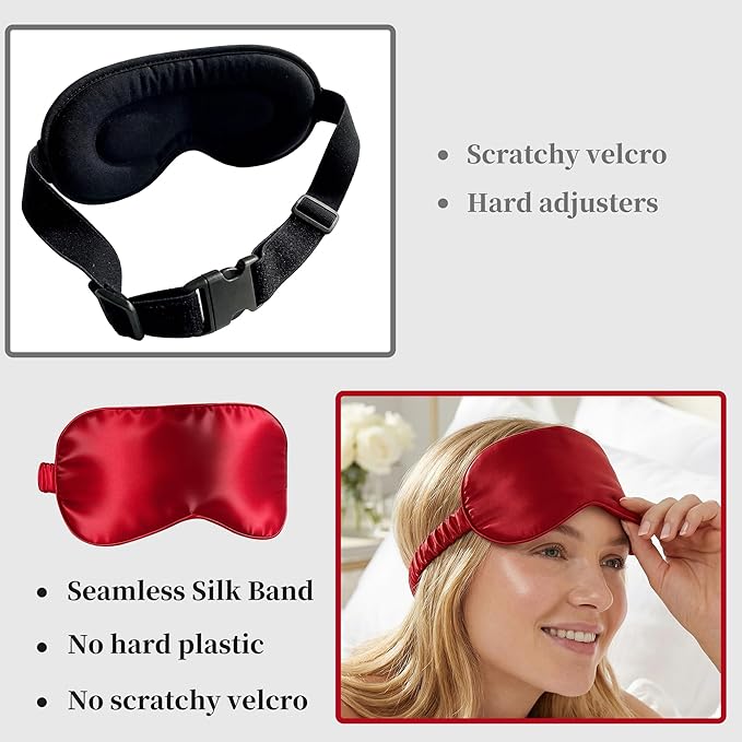ZLYC 100% Mulberry Silk Sleep Mask Pressure-Free Eye Cover Soft Light Blocking Blindfold for Travel & Nap, Solid Wine Red