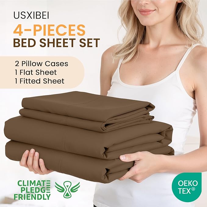 King Size 4 Piece Bed Sheet Set - Ultra Imitation Cotton-Premium Breathable & Cooling Sheets - Hotel Luxury Bed Sheets Deep Pocket up to 15"- Wrinkle, Fade, Stain Resistant (Dark Brown, King)