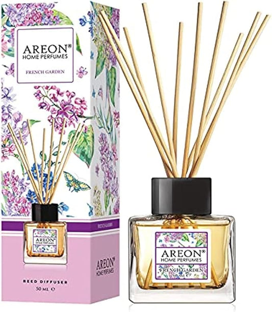 Areon Home Luxury Perfume Reed Diffuser + 10 Rattan Reeds, French Garden 50 ml