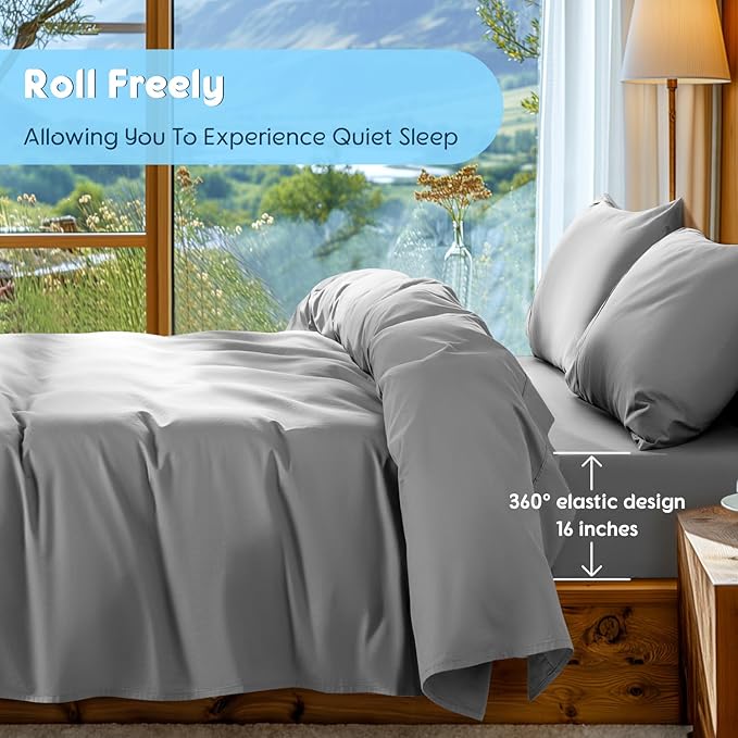 SONORO KATE 100% Egyptian Cotton Sheets Set - 1000 High Thread Count, Luxury 5-Star Hotel Sateen Bed Sheets, Soft, Breathable Long Staple Sheets, Fit up to 16" - 4 PC (Grey,Full)