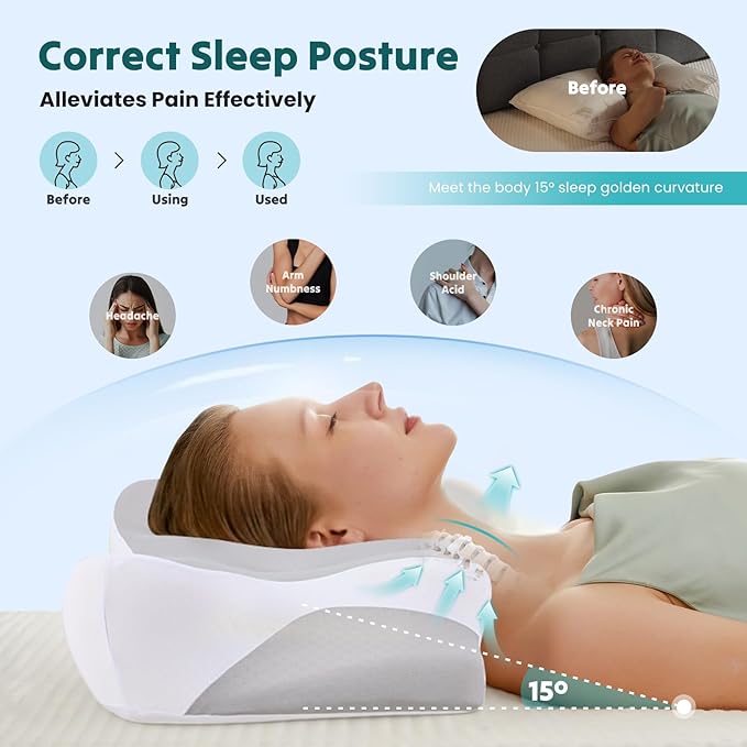 NEWBULIG Cervical Neck Pillow - Ergonomic Memory Foam Pillow for Neck Pain Relief, Contour Orthopedic Bed Pillow for Side, Back & Stomach Sleepers with Neck Support, 24.01" Lx15.12 W, Grey