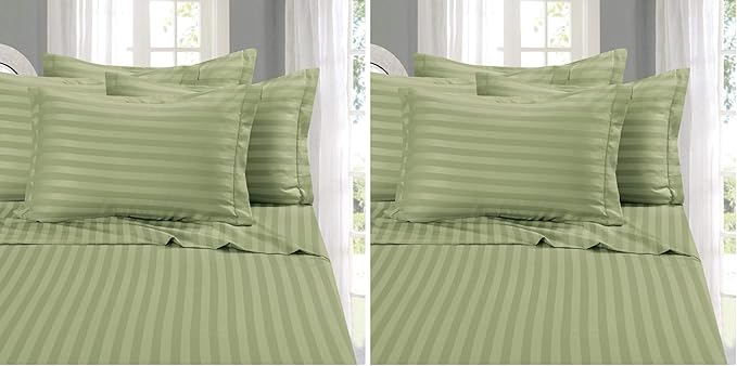 Elegant Comfort Best, Softest, Coziest 6-Piece Sheet Sets! - 1500 Premier Hotel Quality Luxurious Wrinkle Resistant 6-Piece Damask Stripe Bed Sheet Set, King Sage/Green (Pack of 2)