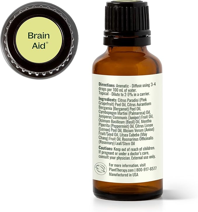 Plant Therapy Brain Aid Essential Oil Blend 30 mL (1 oz), 100% Pure & Undiluted, Aromatherapy for Focus, Concentration & Mental Clarity