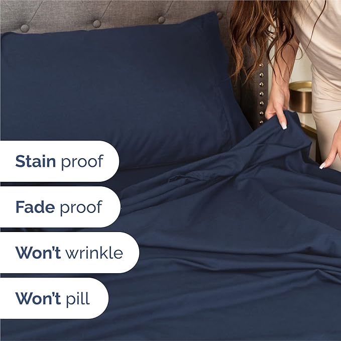 King 6 Piece Sheet Set - Comfy, Breathable & Cooling - Hotel Luxury Bedding for Women, Men, Kids, Teens & Children - 1 Flat & 1 Fitted Sheet & 4 Pillowcases w/ Deep Pockets - Wrinkle Free - Navy Blue