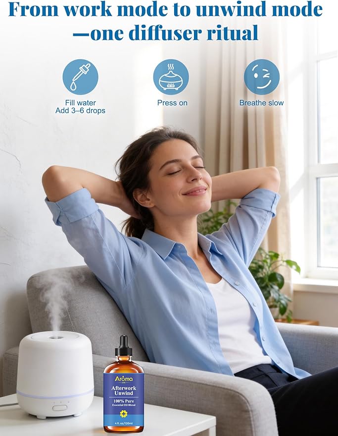 Afterwork Unwind — A 100% Pure Essential Oil Blend Bright Citrus-Floral Diffuser Blend that Helps You Switch Off The Noise of The Day, Essential Oils for Diffusers for Home