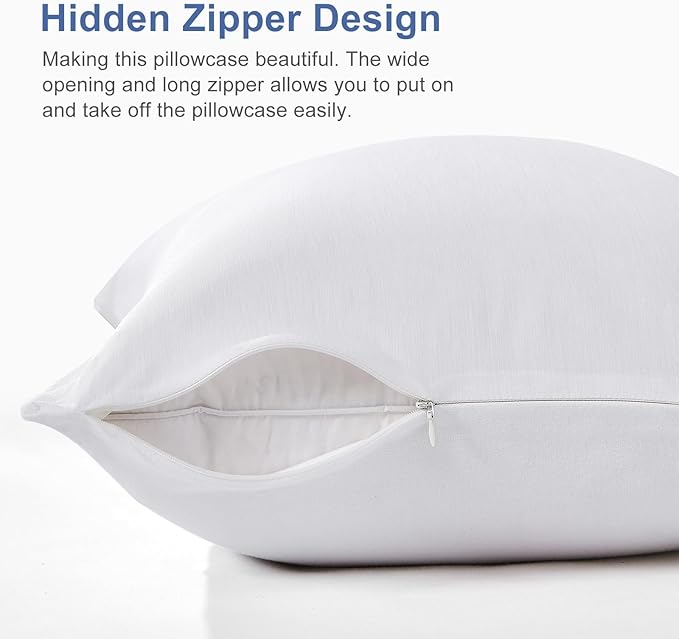 Elegear Cooling Pillow Cases for Hot Sleepers, Japanese Q-Max 0.5 Cooling Pillowcases, Both Sides[Cooling/Cotton], Breathable Soft Pillowcase for Hair and Skin, Set of 2-White (Queen (20'' x 30''))