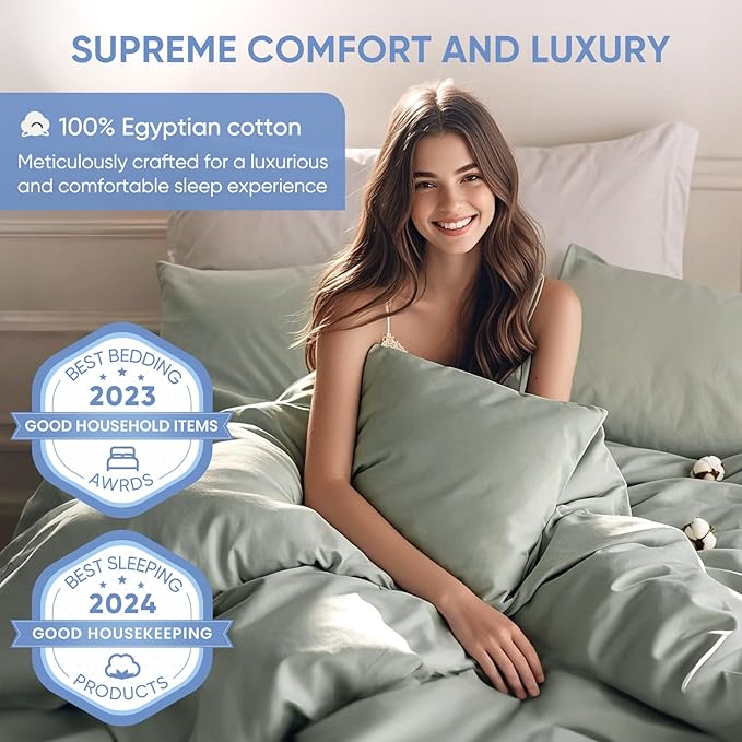 TWK 1200 TC 100% Egyptian Long-Staple Cotton Bedding Sheets Set, Luxury Hotel Style Deep Pocket with Elastic Reinforced Seams Sheet Set, Soft & Comfy Natural Sheets (Mineral, California King)