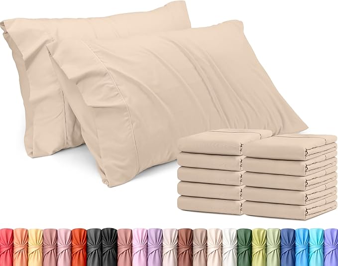 Utopia Bedding King Pillow Cases - 12 Pack - Envelope Closure - Soft Brushed Microfiber Fabric - Shrinkage and Fade Resistant Pillow Covers King Size 20 X 40 Inches (King, Beige)