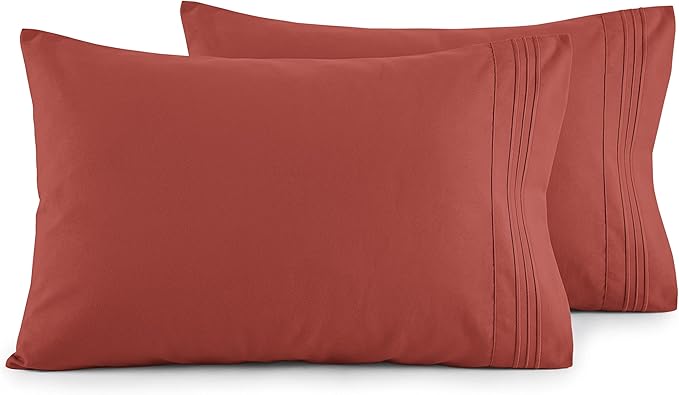 Elegant Comfort Luxury Ultra-Soft 2-Piece Pillowcase Set - 1500 Premium Hotel Quality Microfiber Double Brushed - Wrinkle Resistant, Standard/Queen, Rust