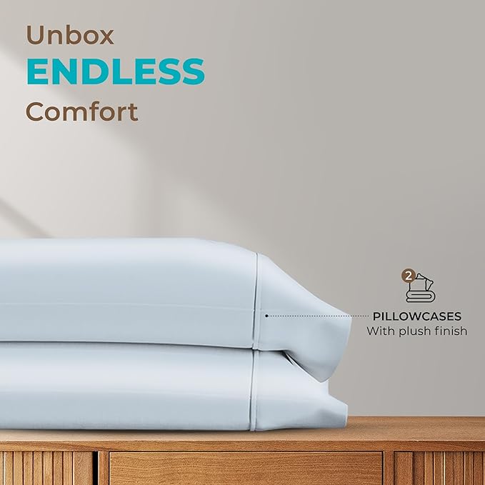 Thread Spread 100% Egyptian Cotton King Size Pillow Cases Set of 2 - Luxury 800 Series Euphoria Collection Pillow Cases King Size (Light Blue), Soft Cooling Breathable Hotel Cotton Pillowcases