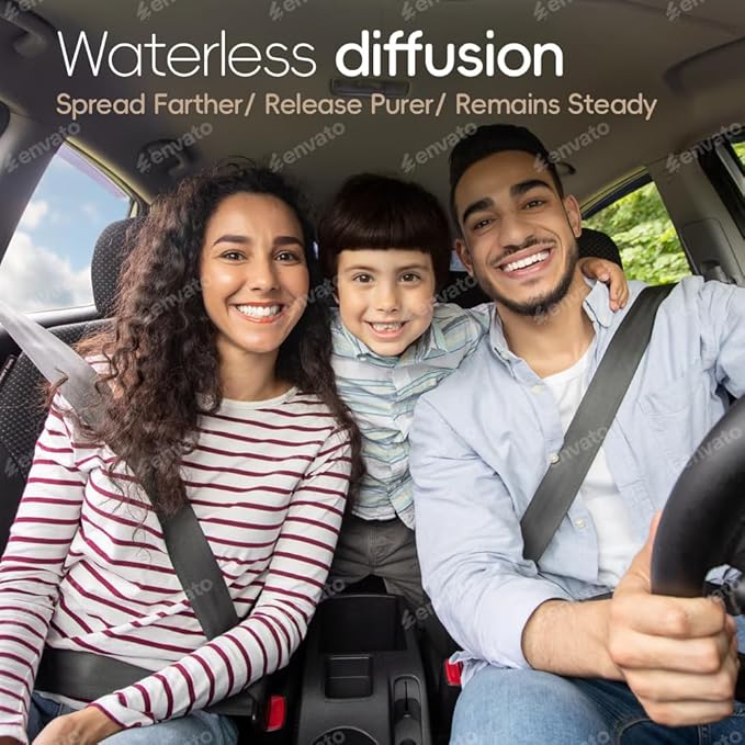 Smart Car Air Freshener Diffuser - Included 7 Luxury Hotel Quality Aroma Oils with Rechargeable Waterless Essential Diffuser, Auto On/Off Scent Machine Gifts for Car Guys