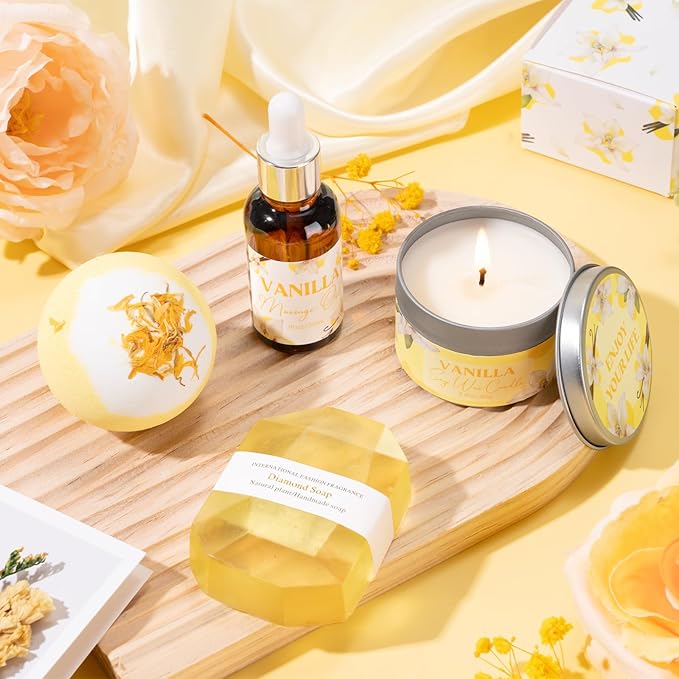 Mothers Day Gifts for Mom, Birthday Gifts for Women, Relaxing Spa Gift Baskets for Women, Warm Vanilla Self Care Package, Bath and Body Inspirational Gift Set for Her Wife Best Friend Sister Coworker