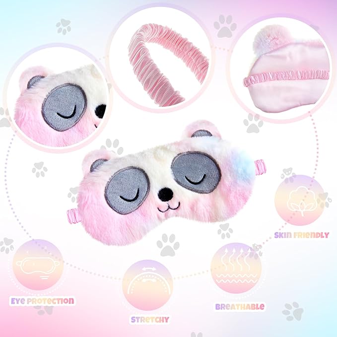 Geyoga 3 Pcs Sleep Mask for Kids, Girls Plush Sleeping Eye Cover Soft Eye Blindfold Cover Animal Shade for Kids(Colorful,Cat, Bear, Panda Style)