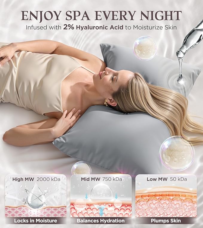 Instant Chill Cooling Pillowcase for Hot Sleepers, 2% HA Infused Pillowcase Hydrates Skin & Hair, Reduces Wrinkles & Frizz, Softer Than Silk Pillow Cases, Pillow Covers King (Light Gray, 1 Pack)
