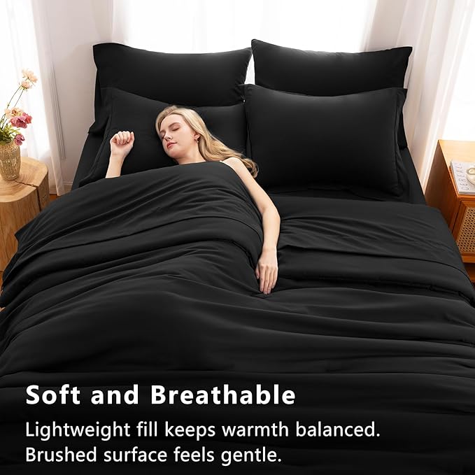 CozyLux California King Comforter Set Black, 7 Pieces Cal King Bed in a Bag Bed Comforter Set with Sheets, Luxury Soft Bedding Sets with Down Alternative Comforter, Sheets, Pillowcases & Shams