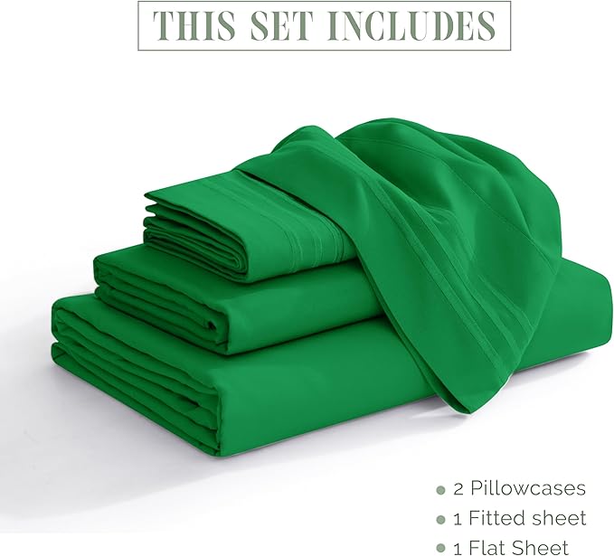 Elegant Comfort Luxurious 1500 Premium Hotel Quality Microfiber 4-Piece Sheet Set, 18-24 Inches Deep - Extra Deep Pocket Sheets - Ultra Soft 4PC Deep Pocket Sheets, Full, Emerald Green