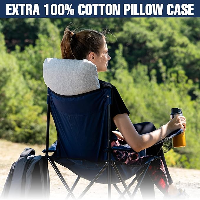 alkamto Travel & Camping Comfortable Memory Foam Pillow – Easy to Carry Portable Bag – Temperature Regulating Pillow Case