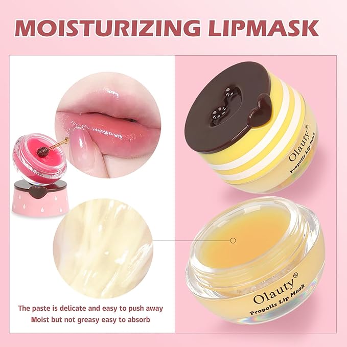 6 PCS Bee Lip Balm Honey Pot,Mothers Day Gifts,Teacher Appreciation Gifts,Birthday Gifts for Women Girls,Honey Lip Balm Lip Mask,Propolis Moisturizing Lip Sleeping Mask