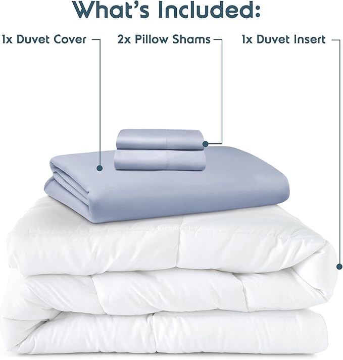 Nestl Full Duvet Cover Set with Comforter Insert - Ice Blue 4 Piece 80x90 Duvet Cover & 2 Pillow Shams with White Quilted Down Alternative Comforter, Ultra Soft, All Season