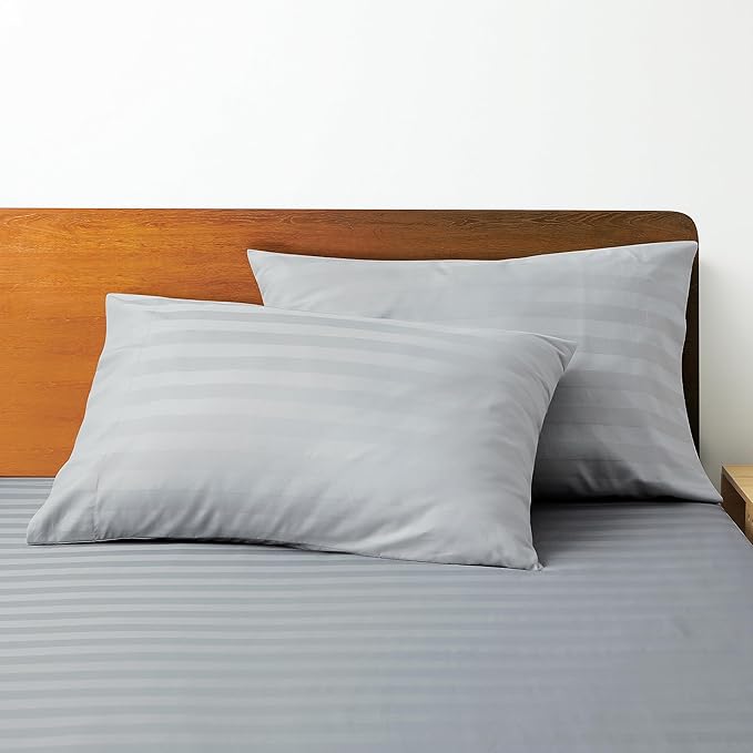 100% Egyptian Cotton Pillow Cases Set of 2, King Size 400 Thread Count Cooling Pillowcases, Soft and Breathable Pillow Covers with Envelope Closure, 20x40 Inches (King 40", Striped Gray)