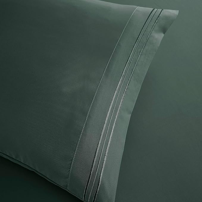 Clara Clark Bed Sheets, Premier 1800 Series Bed Sheet Set, Deep Pocket, Wrinkle, Fade, Stain Resistant, Luxury Soft Bedding Sheets & Pillowcases, King, Forest Green