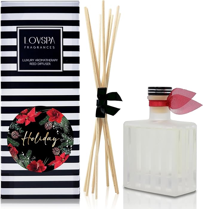 Reed Diffuser Set, Holiday Scented Oil Diffuser with Sticks, Home Fragrance Accessories for Bathroom Shelf Decor, Aroma Diffusers for Home or Office Desk, USA Made