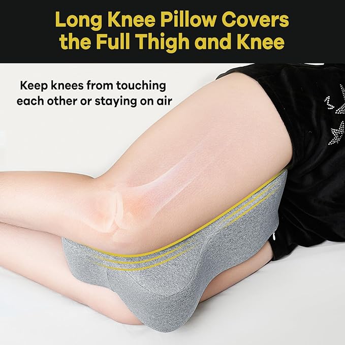 anzhixiu Long Knee Pillow for Side Sleeper Fully Support Thighs and Knees for Sciatica, Back, HIPS, Knees, Joints Pain Relief - Leg Pillow for Side Sleeping Between Legs Aligns Spine- Pure Gray