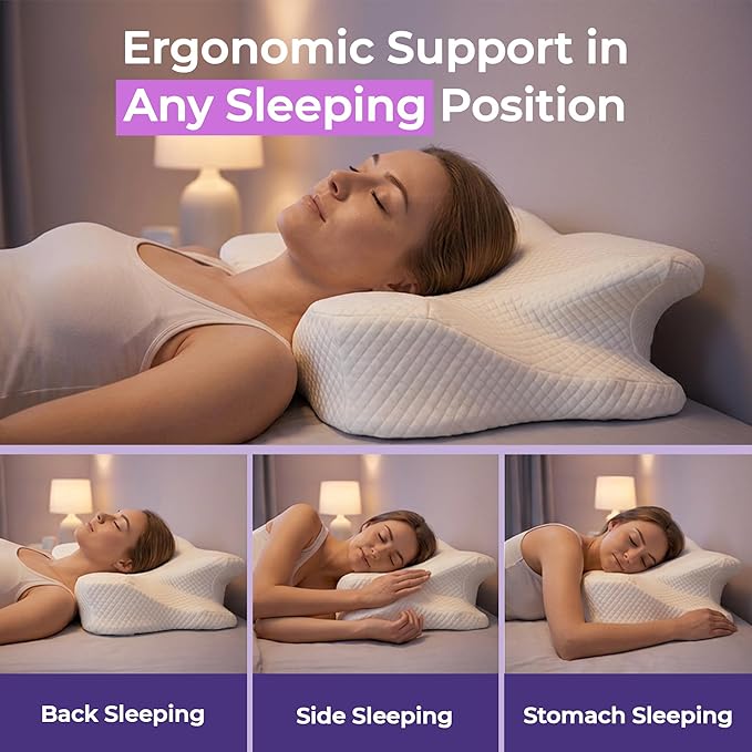 Cervical Neck Pillow for Side, Back & Stomach Sleepers, Cooling Gel Memory Foam Contour Pillow, Ergonomic 4-Zone Neck Support, Breathable Removable Cover