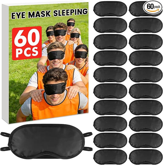 60 PCS Sleep Eye Masks Blindfolds - Light-Tight with Nose Pad & Adjustable Strap, Bulk Comfortable Breathable Party Supplies for Team Building Travel, Black Eye Cover for Women Men