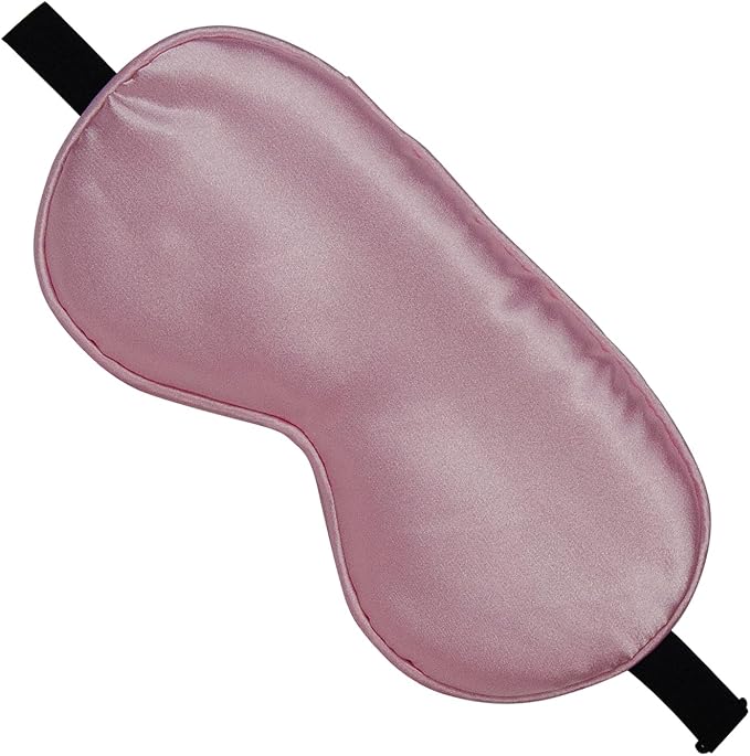 Silk Sleep Mask, Black, Adjustable Strap for Light Blocking, Travel Rest, Puffy Eyes Relief, Single Pack (Pink)