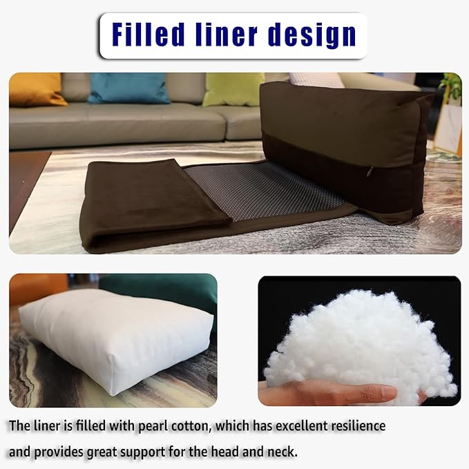 Headrest Pillow with Pearl Cotton Filling - Non-Slip Headrest Cushion for Recliners, Sofas and Loveseats (Chocolate)